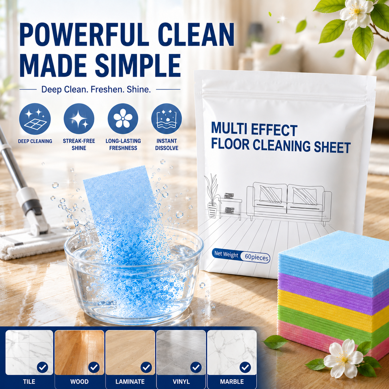 Multi-Effect Floor Cleaning Sheets 30-Pieces