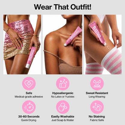 Bazivio® Professional Body Adhesive Sweat & Water Resistant Stain-Free Easy to Remove