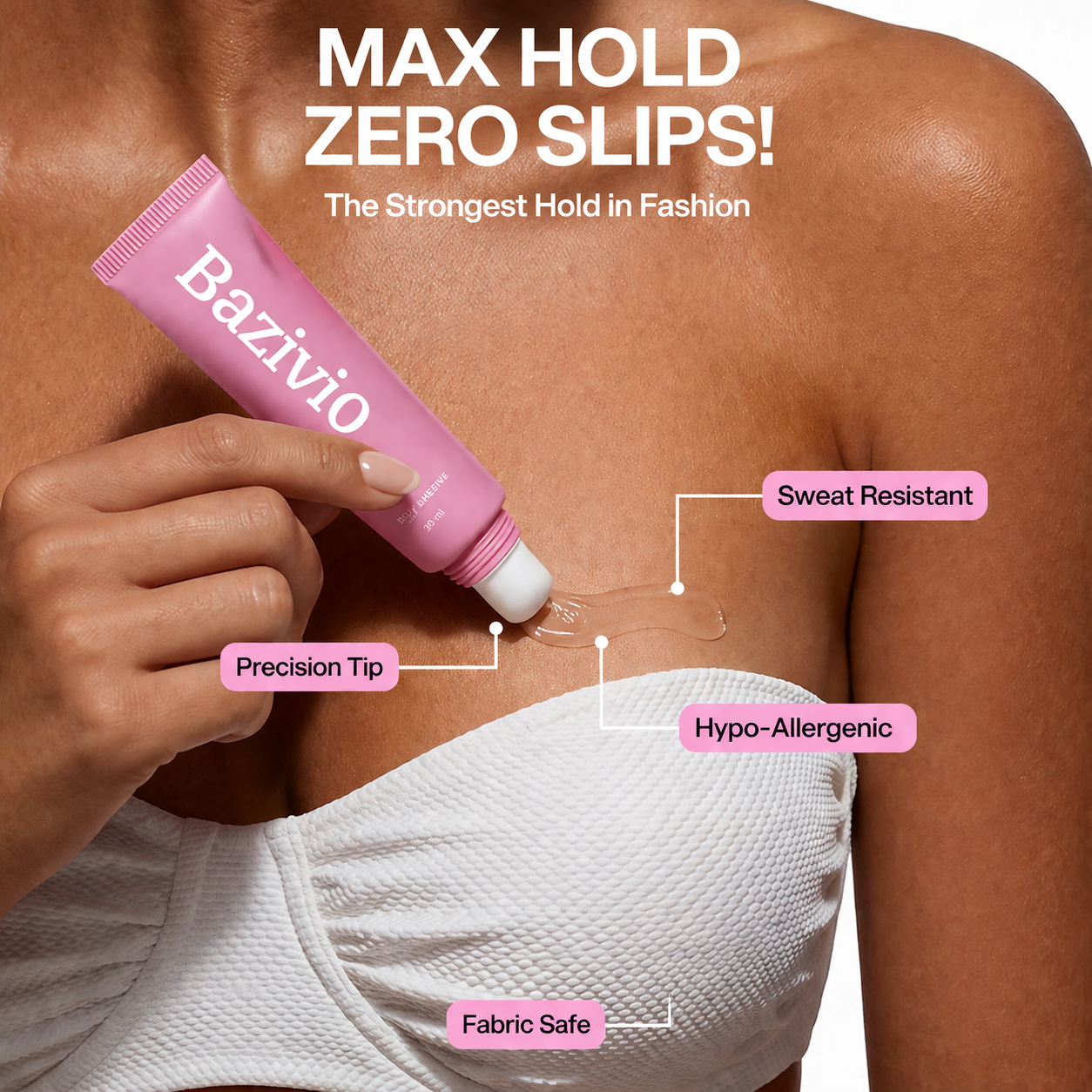 Bazivio® Professional Body Adhesive Sweat & Water Resistant Stain-Free Easy to Remove