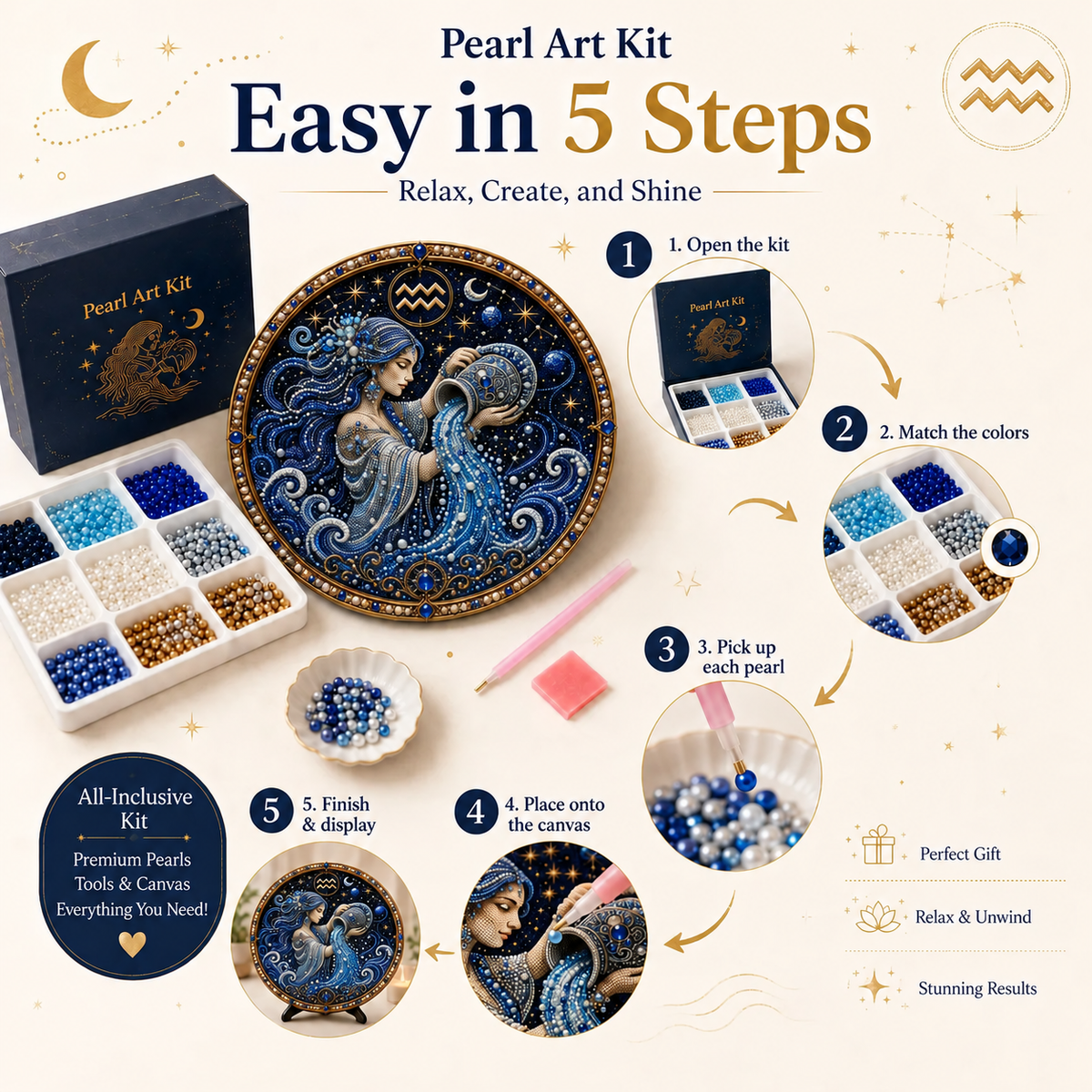 ✨ Premium 3D Pearl 12 Zodiac Signs Art Kit