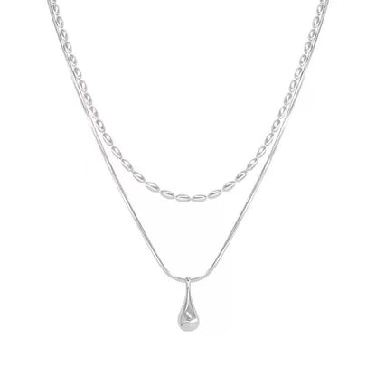 Silver droplet double-layer necklace color